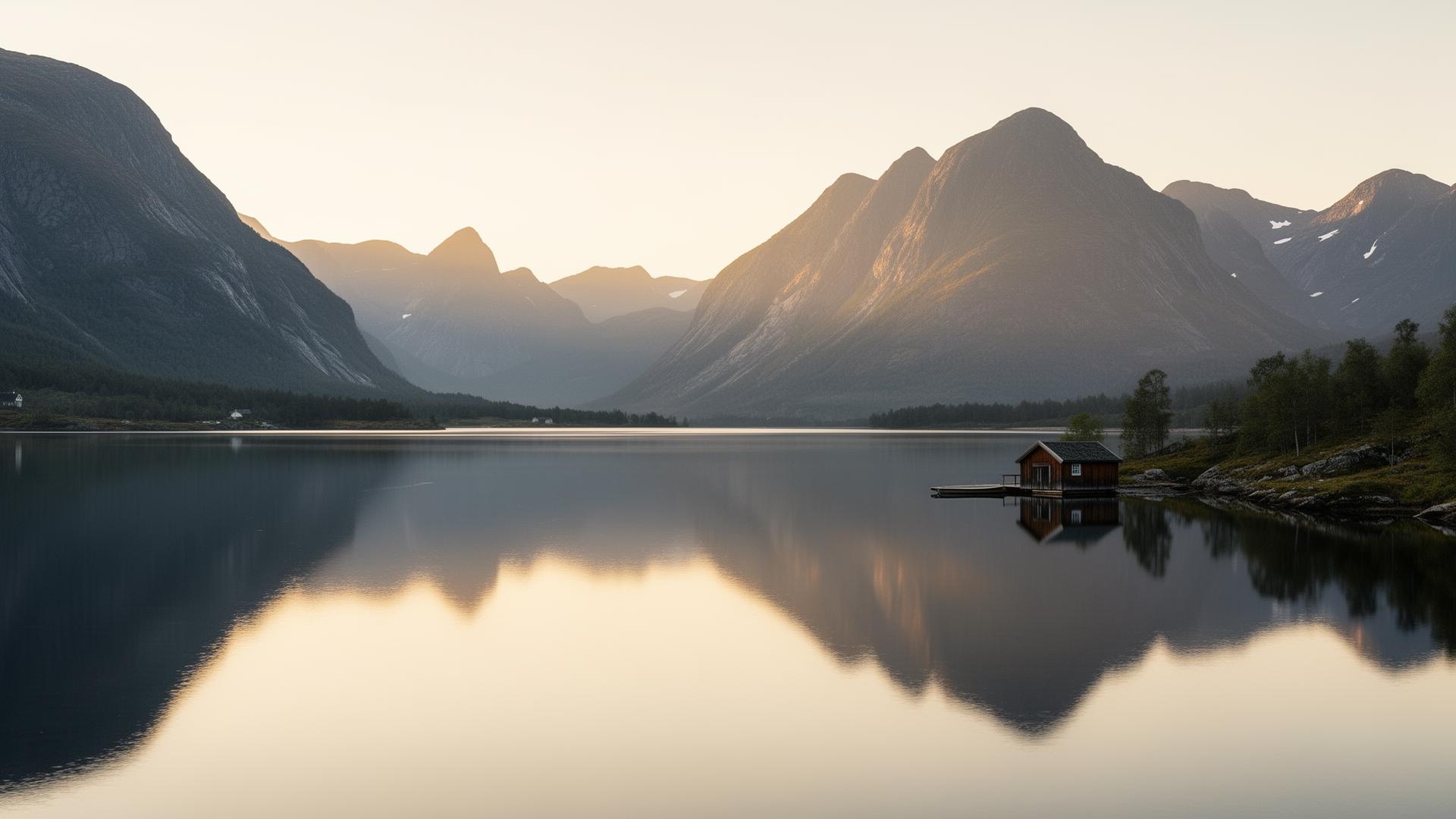 Calm Nordic lake at sunrise